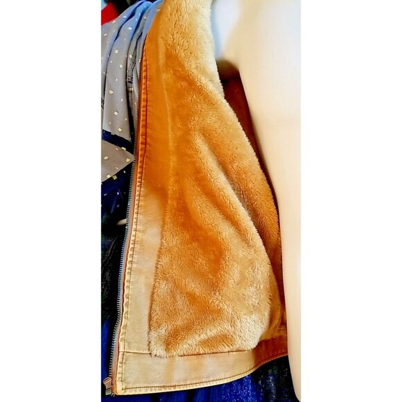 David Outerwear Brown Bomber Jacket Faux Leather L Pockets faux fur lined Men's - Picture 8 of 12